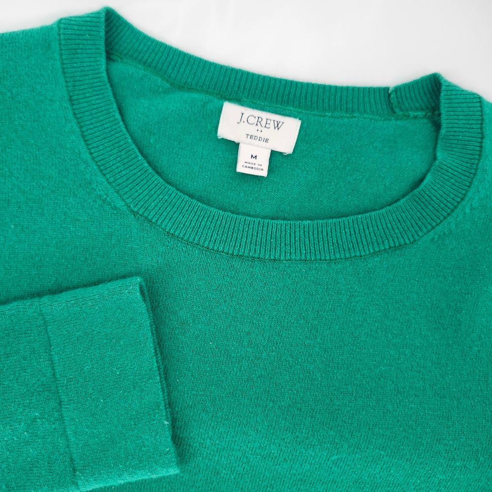 J.Crew Women Kelly Green‎ Teddie Sweater Size M Preppy Luxury Cotton Merino Wool
